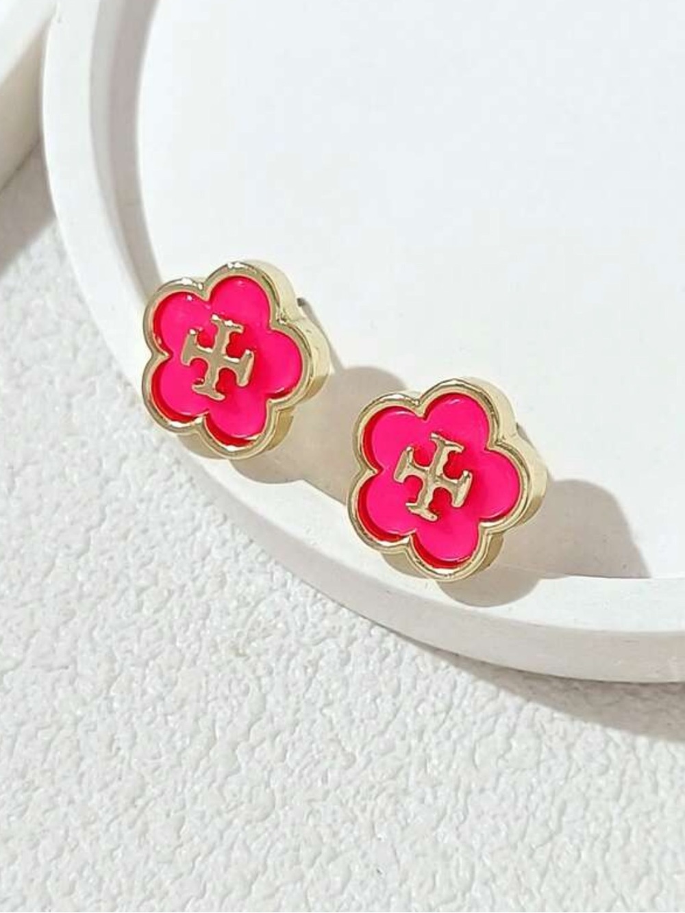 Kohl's Gold-Tone Hot Pink Clover Stud Earrings